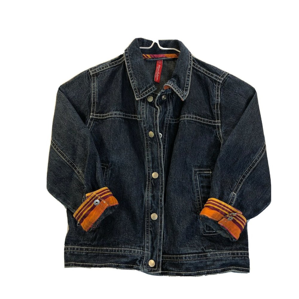 Hanna Anderson Denim Jean Jacket Cute Orange Stripe Lining 110 Size 5